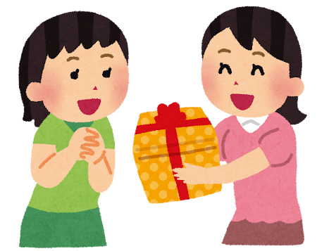 Illustration of a woman giving a present to another woman