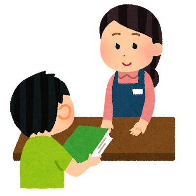 Illustration of a man giving a book back to the library